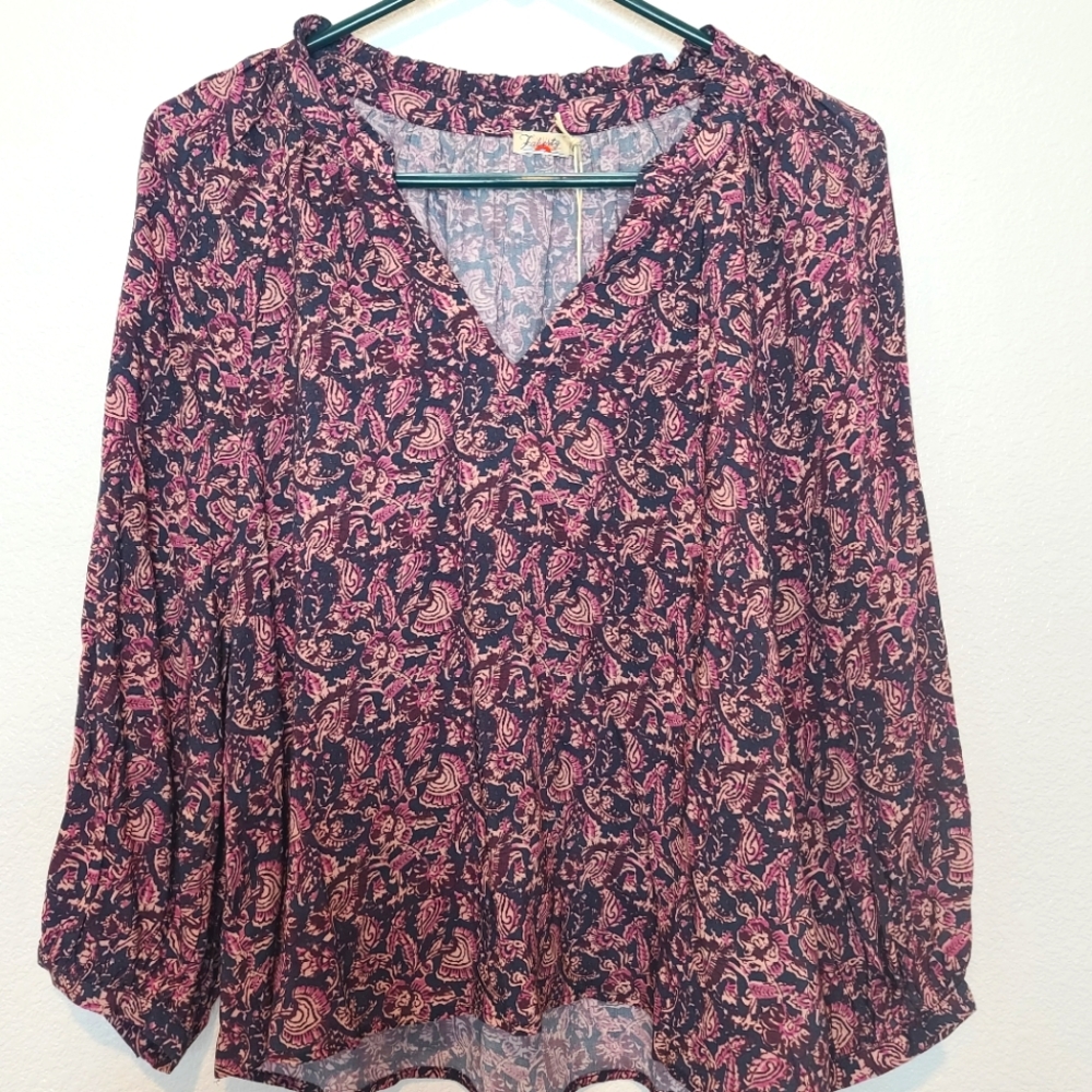 FAHERTY Portia Blouse Peasant Top in Fiona Block Print NWT Size Small - Picture 3 of 9
